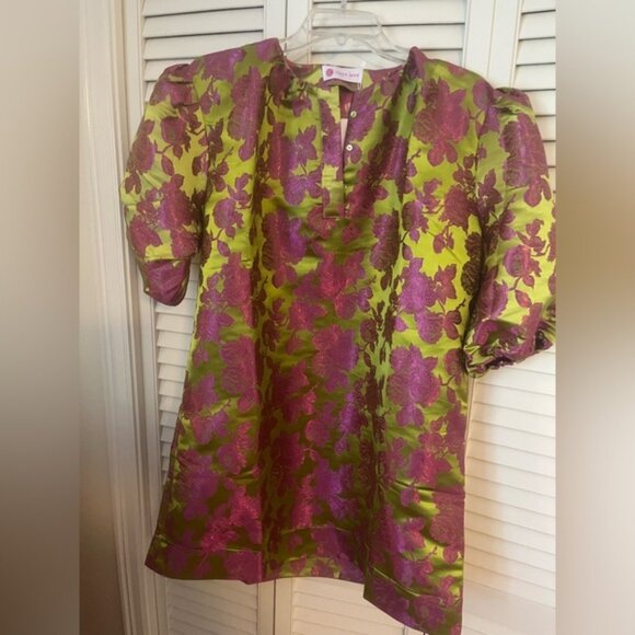NWT Caryn Lawn dress - chartreuse & pink - one size - Picture 1 of 3